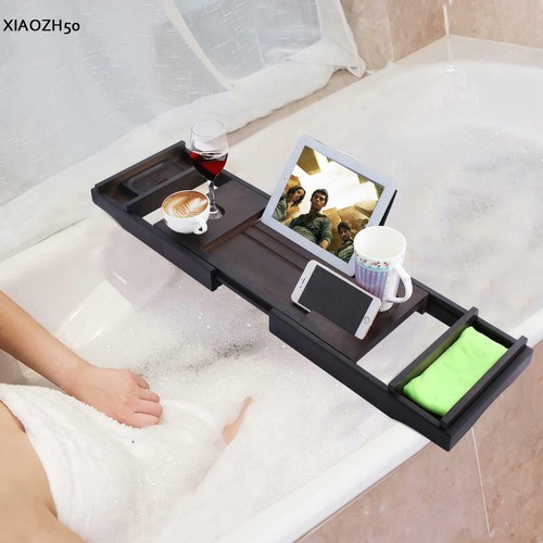 Extendable Bathroom Bathtub Wine Glass Tray Shower Bath Rack Tablet Holder