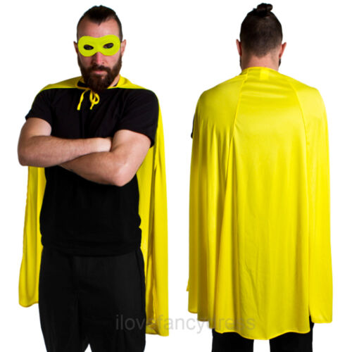 Amarillo superhéroe Capa Y Máscara Adulto carácter Fancy Dress Set Comic Book de película 