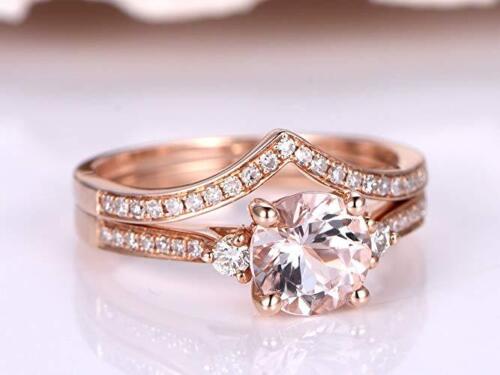 1.00CT Round Cut Peach Morganite Engagement Ring Set in 14K Rose Gold Over