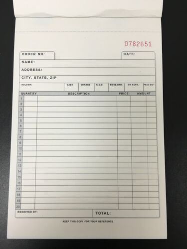 Sales Order Book Receipt Book ~ 50 Triplicate Forms ~ Carbonless 5.5"x8.5" 