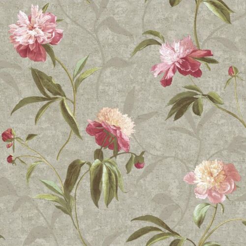 Peonies Floral Wallpaper GN2425 blooms green silver peony pink white prepasted