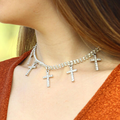 Fashion Women Crystal Cross Chokers Necklace Pendant Chain Punk Jewelry Gift ZT