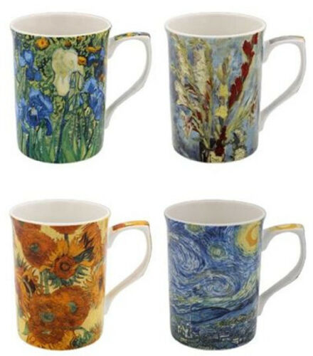 OFFICIAL VINCENT VAN GOGH SET OF 4 BREAKFAST CHINA COFFEE MUGS CUP NEW GIFT BOX