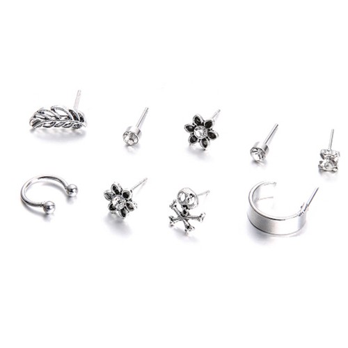 9X Women Retro Earrings Boho Silver Color Flower Stud Earring Set JewelryModish