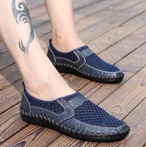 Mens Leather Casual Loafers Breathable Driving Moccasins Slip On Mesh Shoes Size 
