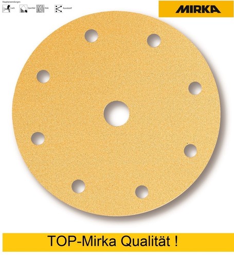 100 Mirka Gold Klettscheiben Schleifscheiben 150 mm 9 fach gelocht Korn 150