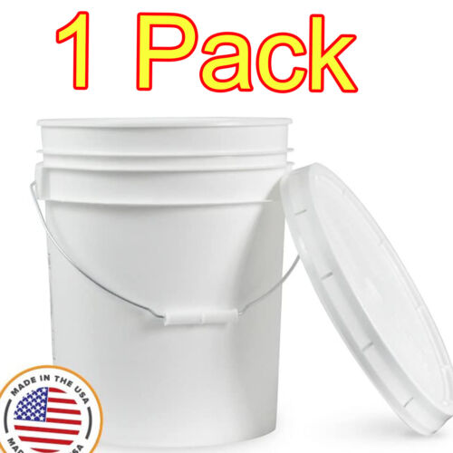 5 Gallon White Bucket  W/ Lid Durable 90 Mil All Purpose Pail Food Grade Buckets 