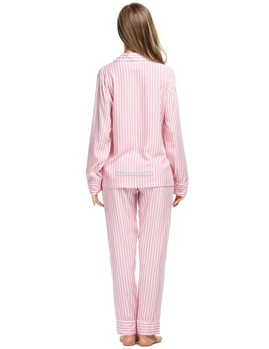 Ekouaer Damen Lässige 2 Stück Pyjama Set Umlegekragen Langarm Knopf ElR8