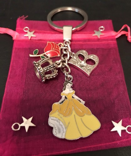 BELLE Beauty And The Beast DISNEY PRINCESS Rose Pendant Charm KEYRING Keychain