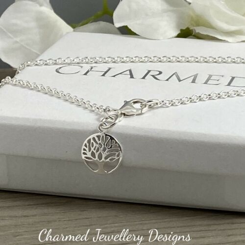 Details about  / sterling silver anklet solid silver ankle chain tree of life charm ladies 925