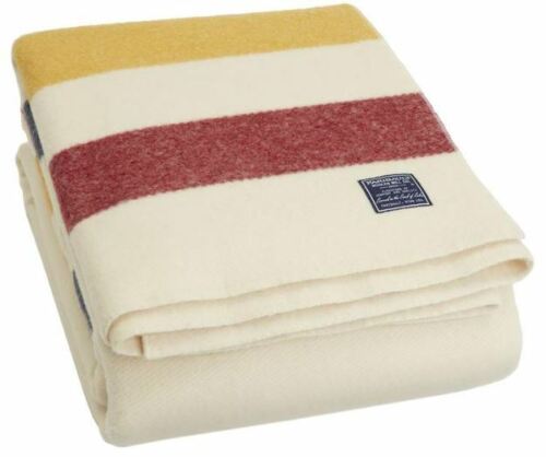 Revival Stripe Wool Blanket KING SIZE Faribault Woolen Mill Co Bone Multi 