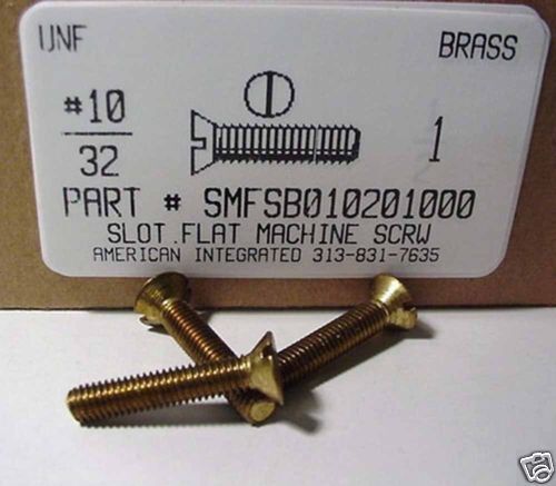 12 #10-32x1 Flat Head Slotted Machine Screws Solid Brass