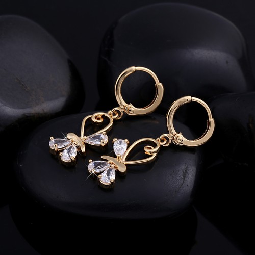 Cute papillon creux wings Gold Filled Crystal Lady/'s Hoop Boucles d/'oreilles Bijoux New