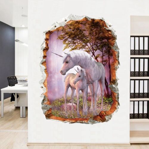 3D Broken Wall Unicorn Wall Sticker Child Living Room Nursery DIY Decal Decor UK