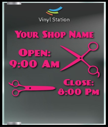 Custom Hair Saloon Spa Business Store Hours Vinyl Decal Sticker Sign Door
