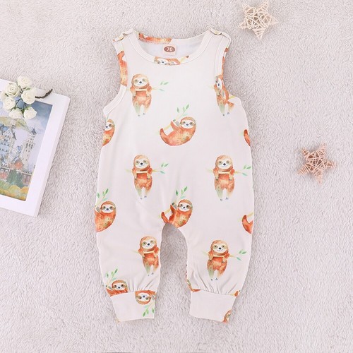 Toddler Cotton Outfits Sleeveless Jumpsuit Boy Girl Clothes Cute Sloths Romper