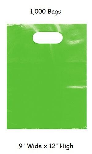 Plastic Bags 1000 Lime Green Retail Merchandise Shopping 9/" x 12/" Diecut Handles
