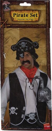 Adultes instantanée Pirate Set avec chapeau gilet et ceinture-Noir