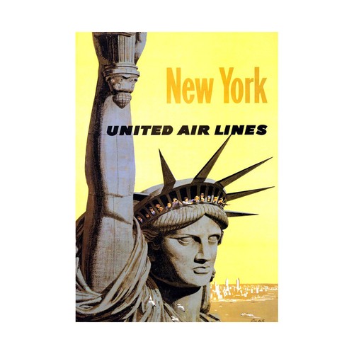 Travel United Airline Statue Liberty New York Vintage Advert Art Framed Wall Art