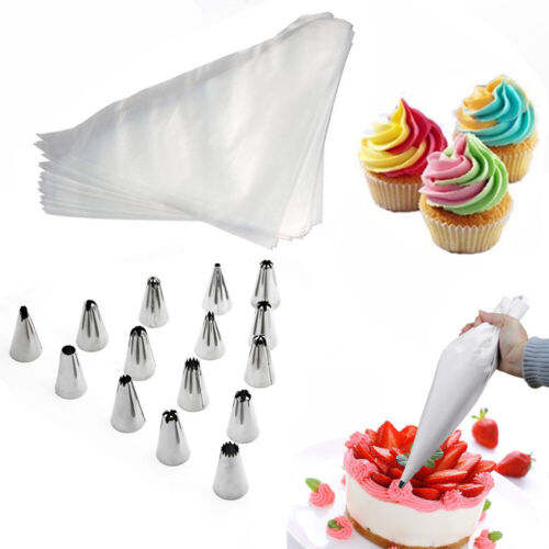 50//100x Disposable Cake Piping Bag Icing Cream Pastry Cake Decorating 24 Nozzle