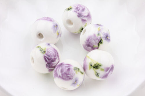 Lots 10pcs Flower Printed Round Loose Spacer Beads DIY Crafts Charms Making 