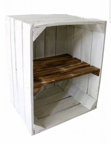1 x WHITE PAINTED APPLE CRATE WITH SMOKED WOOD SHELF BEDSIDE CABINET STORAGE.