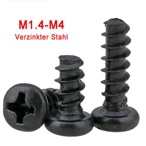 Black Zinc M1.4-M4 Phillips Pan Head Sheet Metal Self Tapping Screws Flat Tail