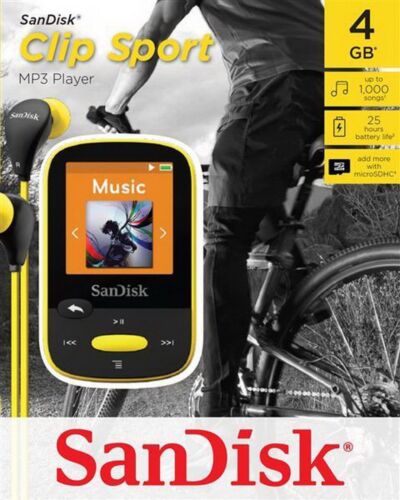 Yellow SanDisk Sansa Clip Sport  4 GB MP3 Player FM Radio   SD Slot