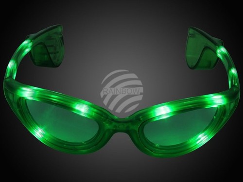 Occhiali LED VERDE TRASPARENTE lampeggia party gag 4 modalità CARNEVALE UNISEX