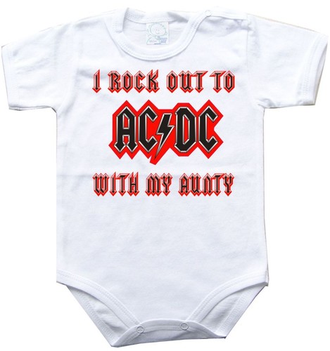 Baby bodysuit I rock out to AC DC with aunty ACDC rock One Piece jersey t-shirt