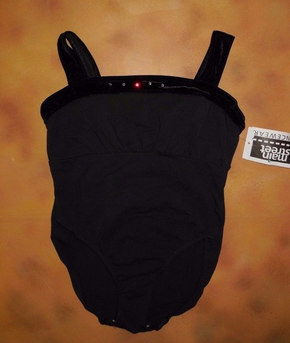 NWT Ballet Dance Cotton Leotard w// Black Velvet Rhinestone Trim Adult sizes85557