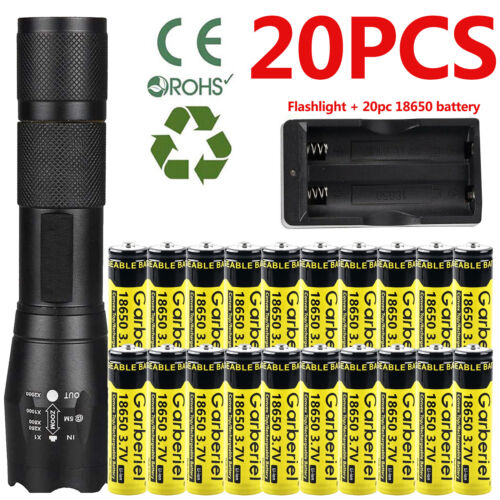 Tactical ZOOM LED Flashlight +18650 Battery Rechargeable Batteries +Dual Charger