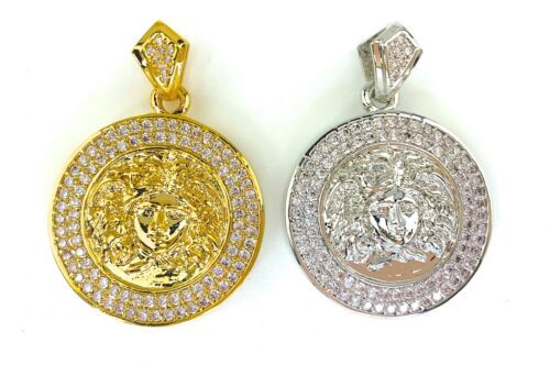 Iced Bling MEDUSA Head Pendant w/ Rhinestones, GOLD or SILVER PLATED