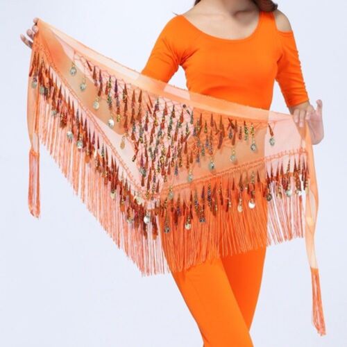 Belly Dancer Hip Scarf Tassel Fringe Sequin & Coin Indian Costume Practice Skirt 