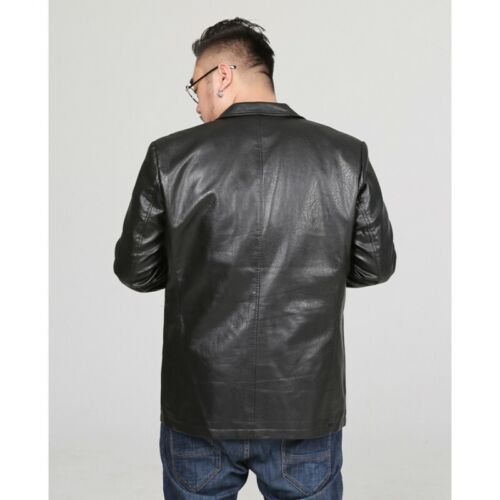 Men/'s Casual Faux Leather Jacket Long sleeve Blazer Two Button Biker Leisure L