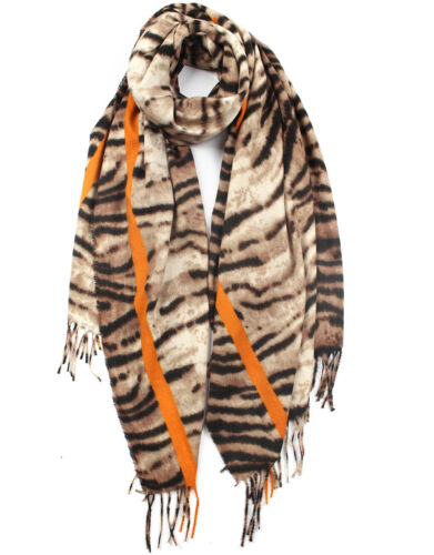 Woman Lady Boutique Cashmere Blend Tiger and Strip Pattern Winter Scarf UK 