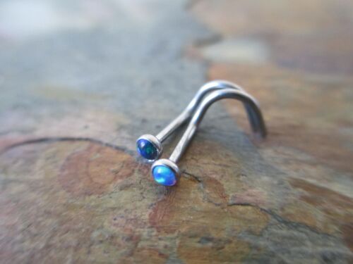 Lot of 2 Fire Opal Nose Ring Studs in 20 Gauge Surgical Steel Turquoise & Blue