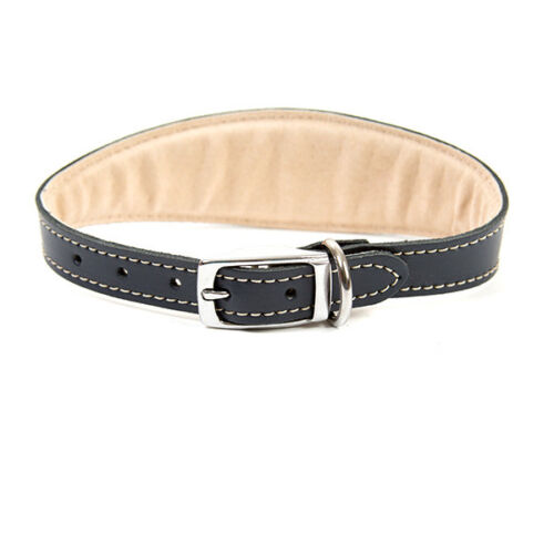 Whippet Padded soft leather collar, Navy  Made in Britain. 10-12&#034; 12-14&#034;