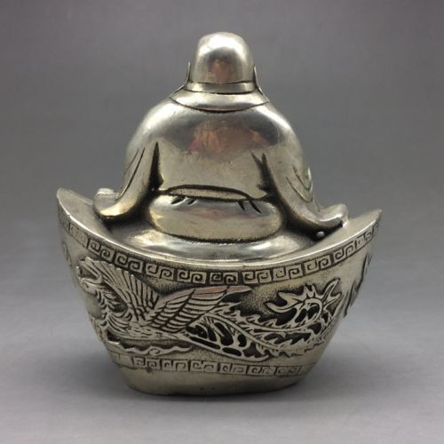 Collect old Tibet silver carved maitreya longfeng Buddha statue