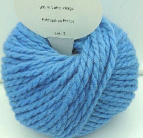 100 /% laine rustique bleu  /_ fabriqué en FRANCE 5 pelotes de 100 g