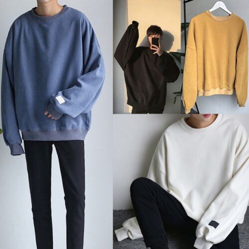 Men Crewneck Cotton Long Sleeve Sweatshirt Sweater Pullover Top Casual Oversize