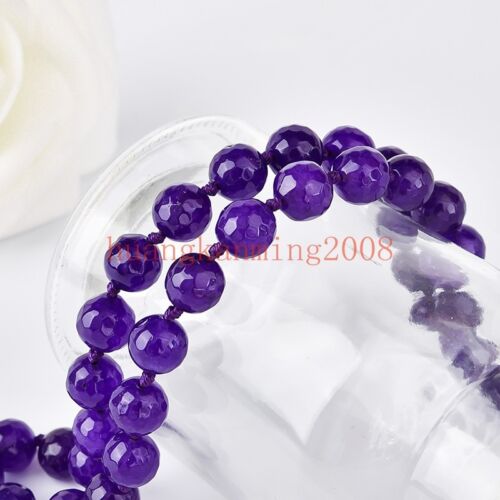 Long 18" 24" 36" 8/10/12mm à Facettes Violet Jade Round Gemstone Necklace AAA 