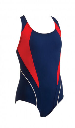 Zoggs Girls Noosa Navy//Red Swimming Costume 5-6 13-14 School Gala RRP £26