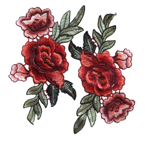 2Pcs/Set Rose Flower Patch Floral Embroidered Applique Patches Sew On For Diy BW 