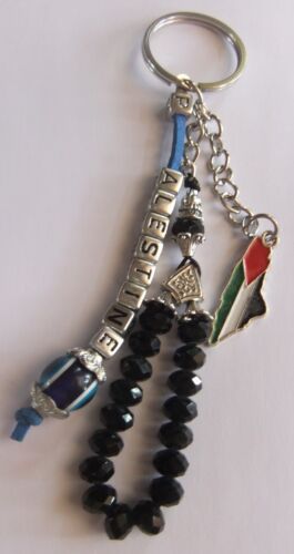 Palestine Map Keychain Key Holder Key Ring with colored beads 