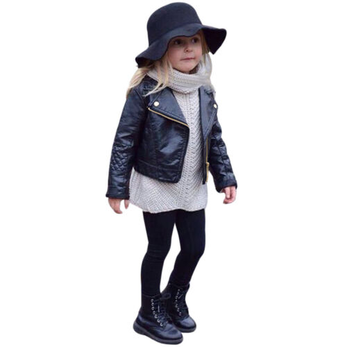 Fashion Unisex Autumn Winter Kids Baby Outwear Leather Coat Short Jacket Clothes 