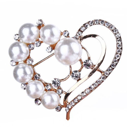 Female Fashion Heart Shaped Crystal Imitation Pearls Brooch Wedding Jewelry LH