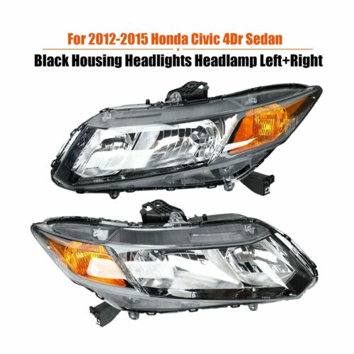 Headlights Head Lamps Left+Right Pair Clear For 2012-2015 Honda Civic 4Dr Sedan