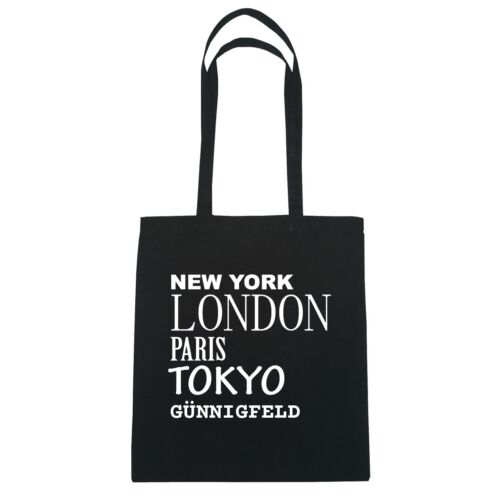 Tokyo GÜNNIGFELD London Jutebeutel Tasche Paris New York Farbe: schwarz 