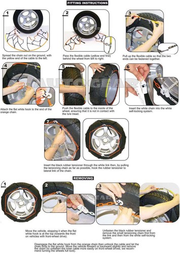 Details about / Tyre TUV Approved 9mm Snow Chains 180//65 R340 Hi-Viz Vest,Gloves /& Mat-A4